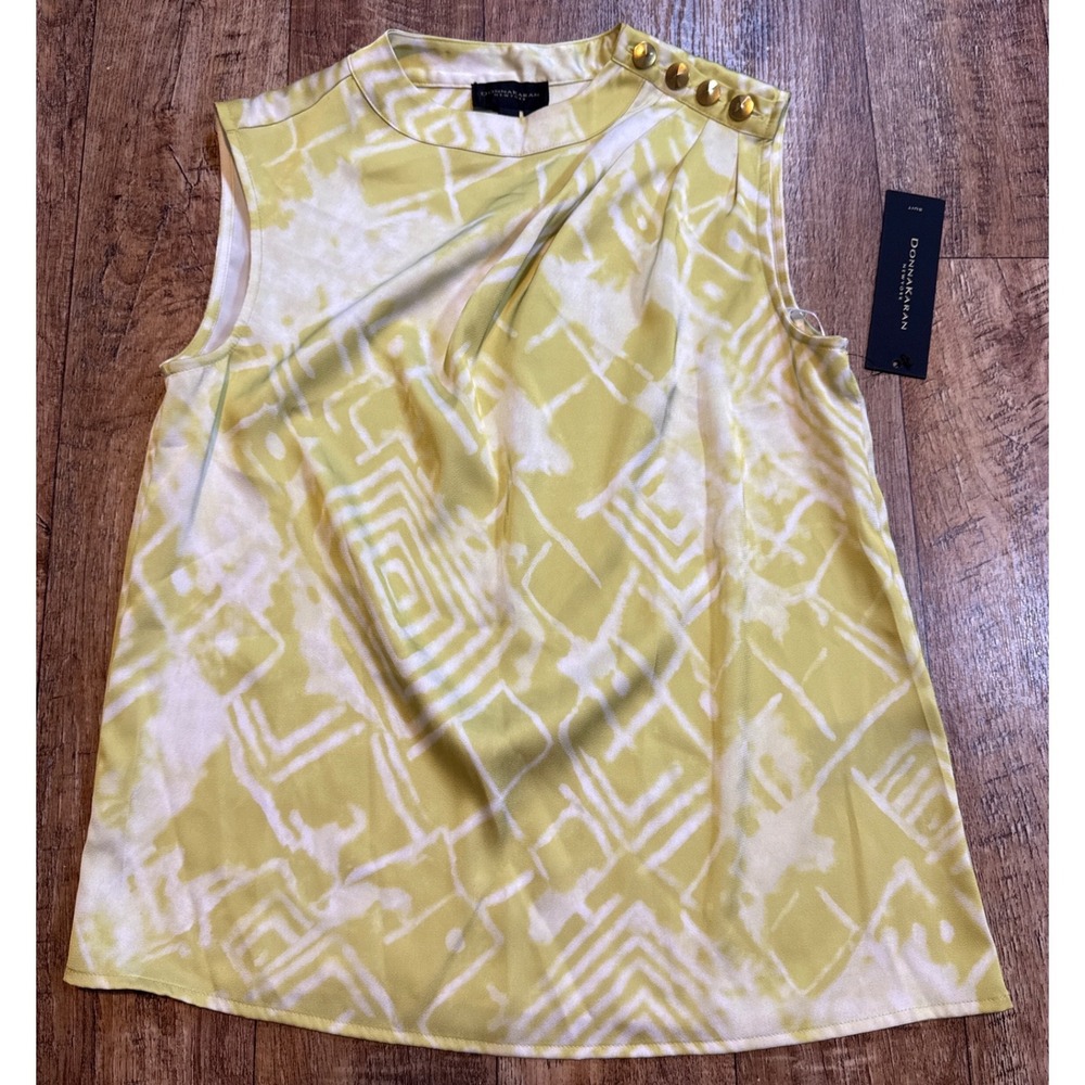 Donna Karan New York Lime Green Abstract Print Sleeveless Blouse PXS P55TI43C